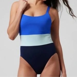 Athleta Large Coastline One Piece Swimsuit Blue Colorblock